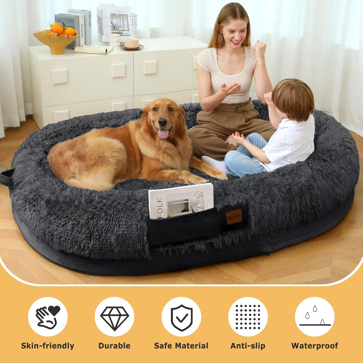 Cama para humanos SWITTE, tamaño grande, 71x47x13, lavable