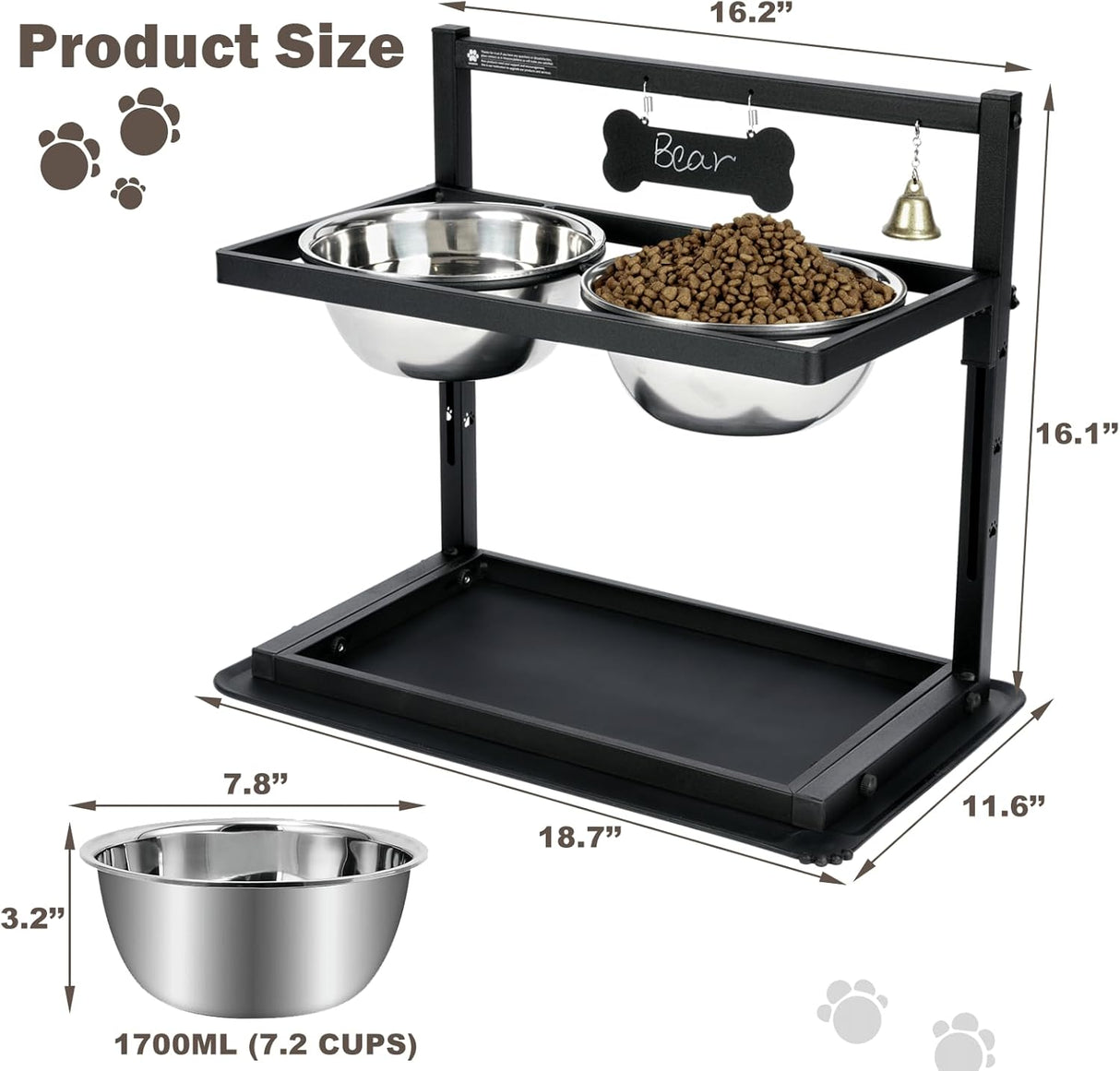 Cuencos Elevados para Perros Grandes, Ajustables, con Mat Anti-derrame.