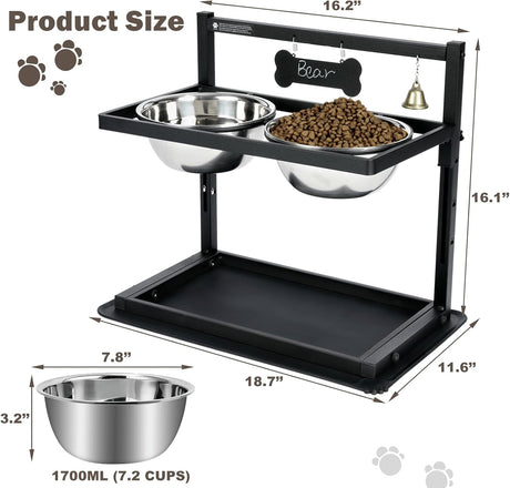 Cuencos Elevados para Perros Grandes, Ajustables, con Mat Anti-derrame.
