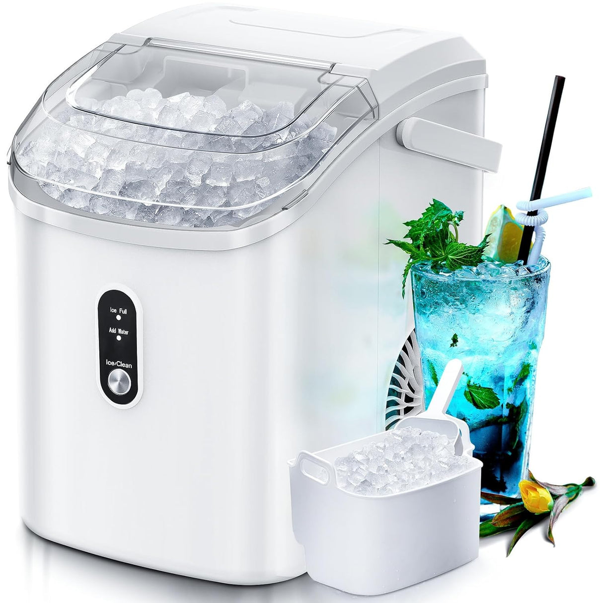 Máquina de Hielo Nugget, Portable, 34lbs/día, Auto Limpieza