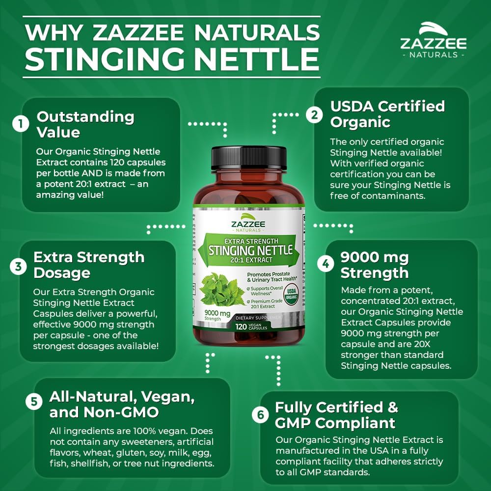Extracto de Ortiga Zazzee 20:1, 9000 mg, 120 Cápsulas