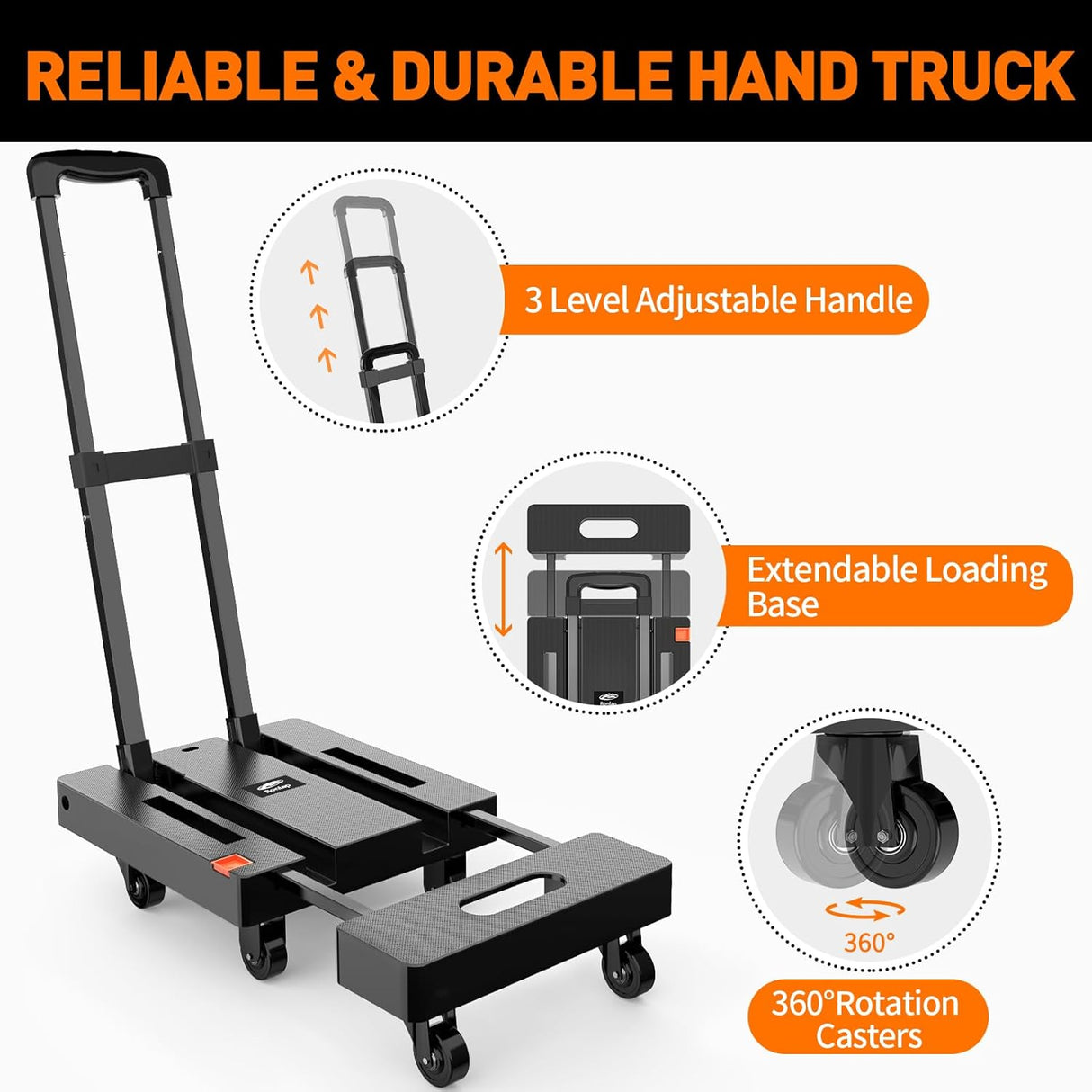 Carretilla Plegable Ronlap, Capacidad 500lbs, 6 Ruedas, Modelo