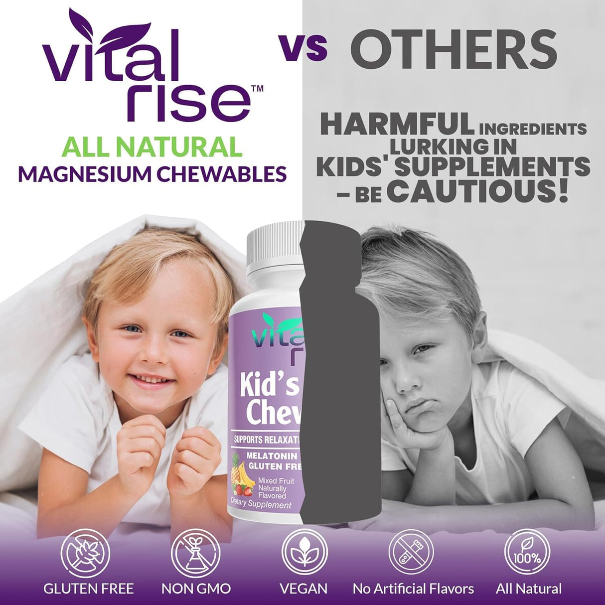 Kids Magnesium Chewables - Sin Azúcar, Sin Melatonina, Apoyo y Concentración