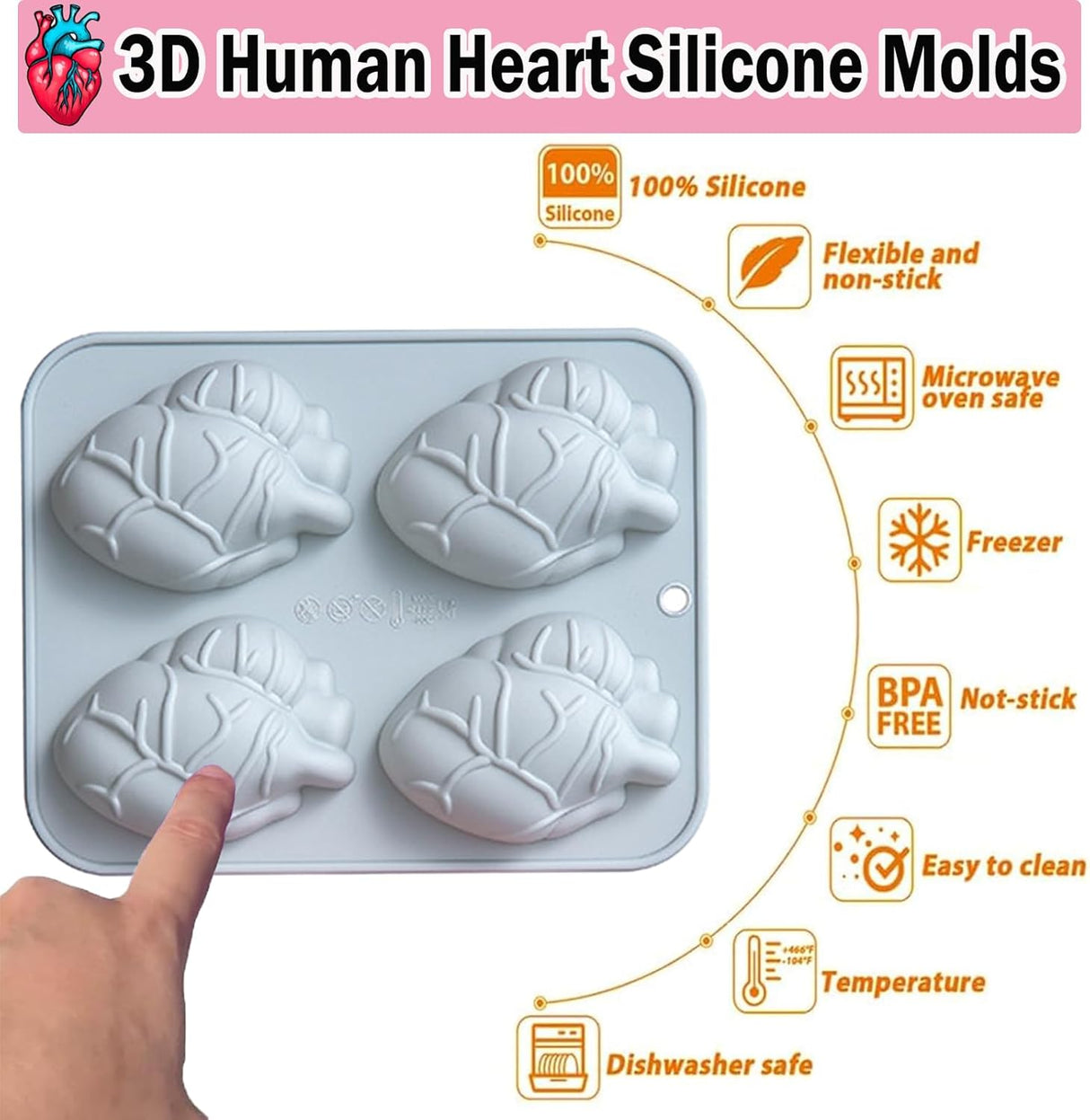 Moldes de Silicona para Chocolate, 2 Piezas, Corazón 3D