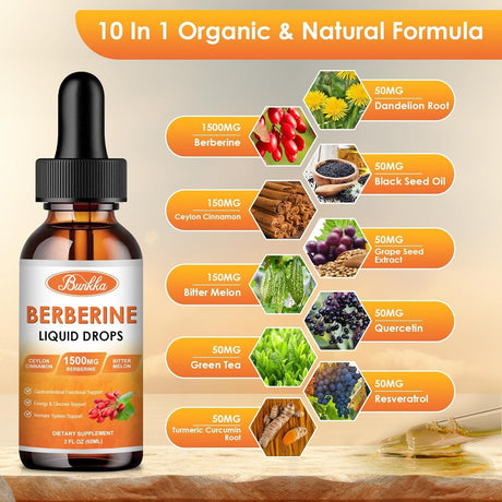 Suplemento de Berberina Líquido 1500mg con Canela y Melón Amargo