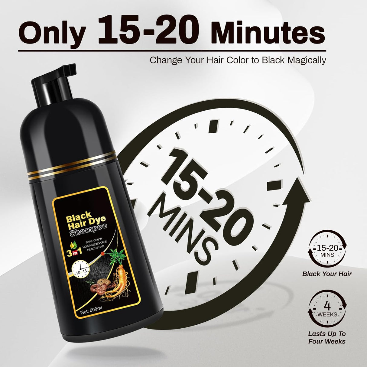 cosmpro Champú de tinte para cabello negro para cobertura.