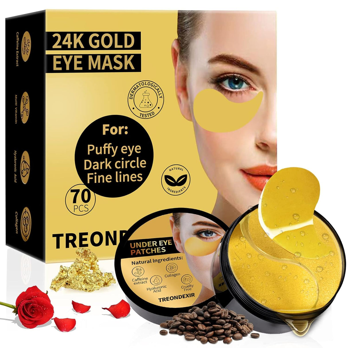 Máscaras de ojos de oro de 24 quilates para ojeras