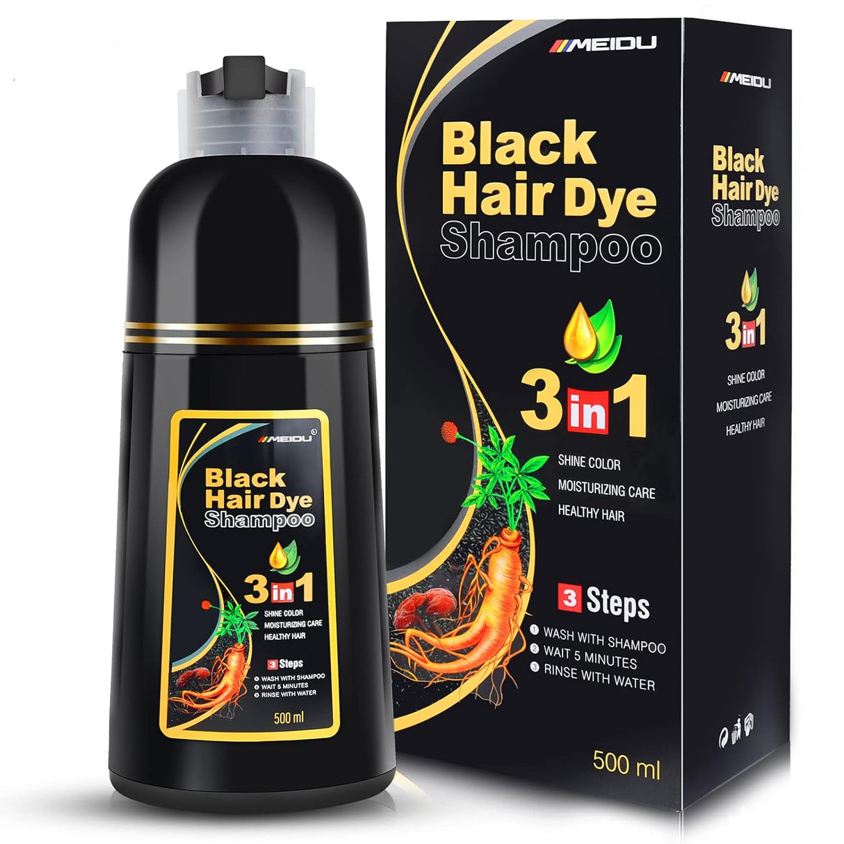 champú 3 en 1 para el color negro,IIIMEIDU cubre canas