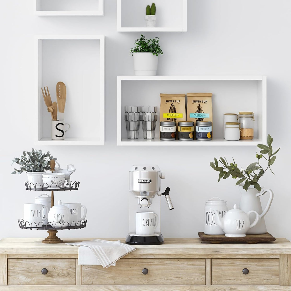 Estantería Flotante Kaboon, Set de 4 Cubos, Grande, Uso Comercial