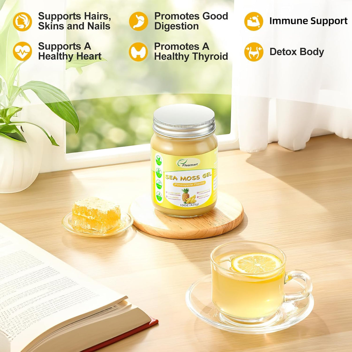 Gel de Musgo de Mar Irish, Superalimento Vegano, Sabor Piña