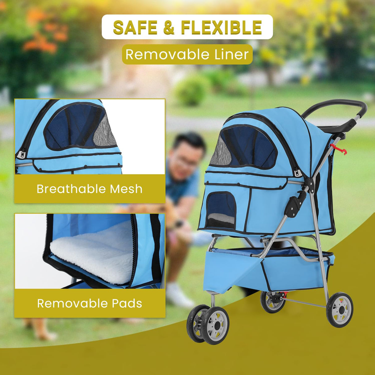 Carrito Plegable para Mascotas, 3 Ruedas, Cubierta Clima, Modelo X