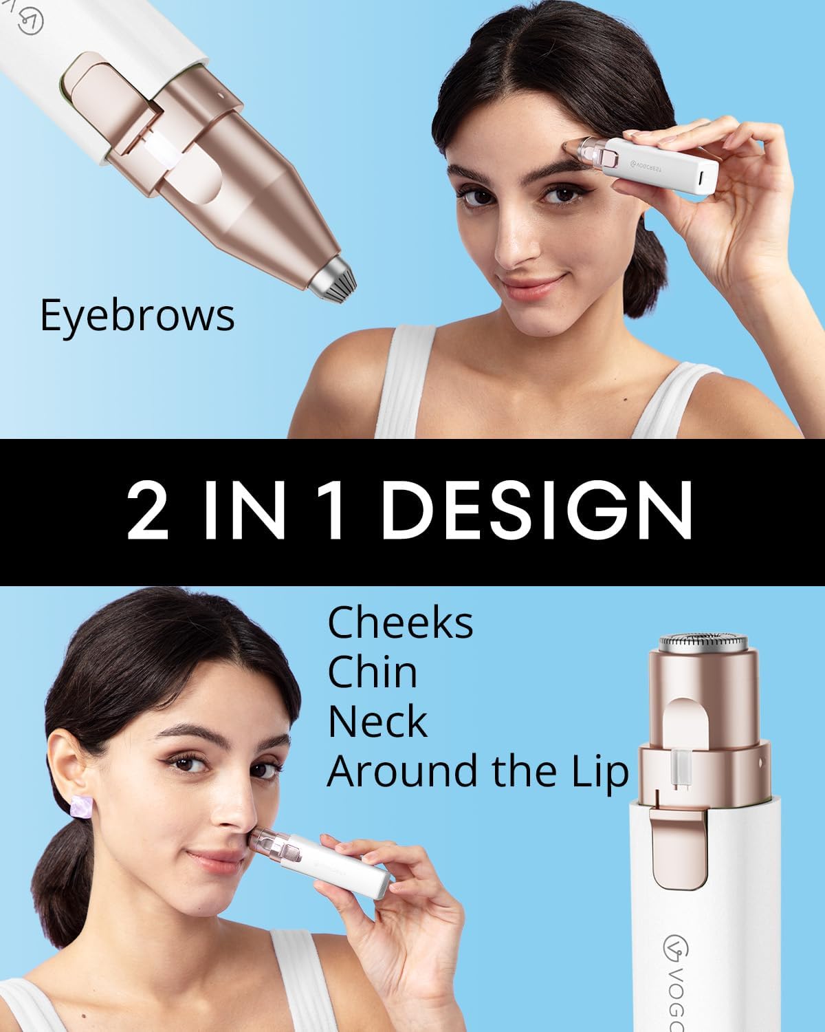 Depilador Facial 2 en 1: Afeitadora y Recortadora de Cejas