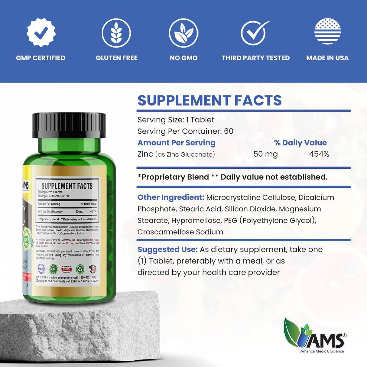Suplemento Science Zinc 50mg Impulsar la inmunidad 60und