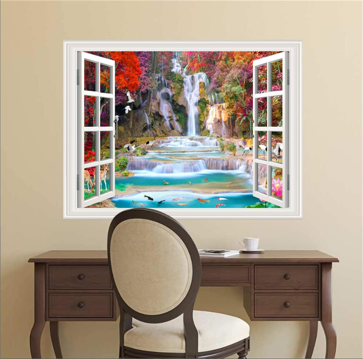 Vinilo adhesivo 3D ventana tropical Palm Trees, modelo 36x48