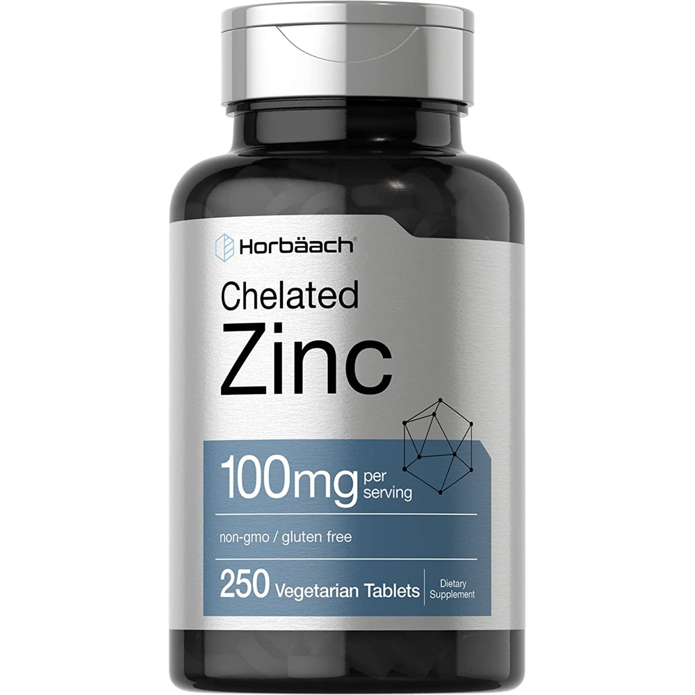Suplemento de zinc quelado 100 mg  250 tab Alta potencia