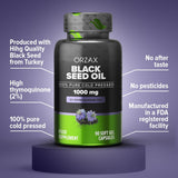 Aceite de Semilla Negra 100% Puro ORZAX, Omega 3 6 9, 90 Cápsulas