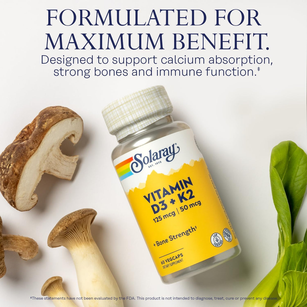 SOLARAY Vitamina D3 K2 Suplemento para Huesos y Corazón