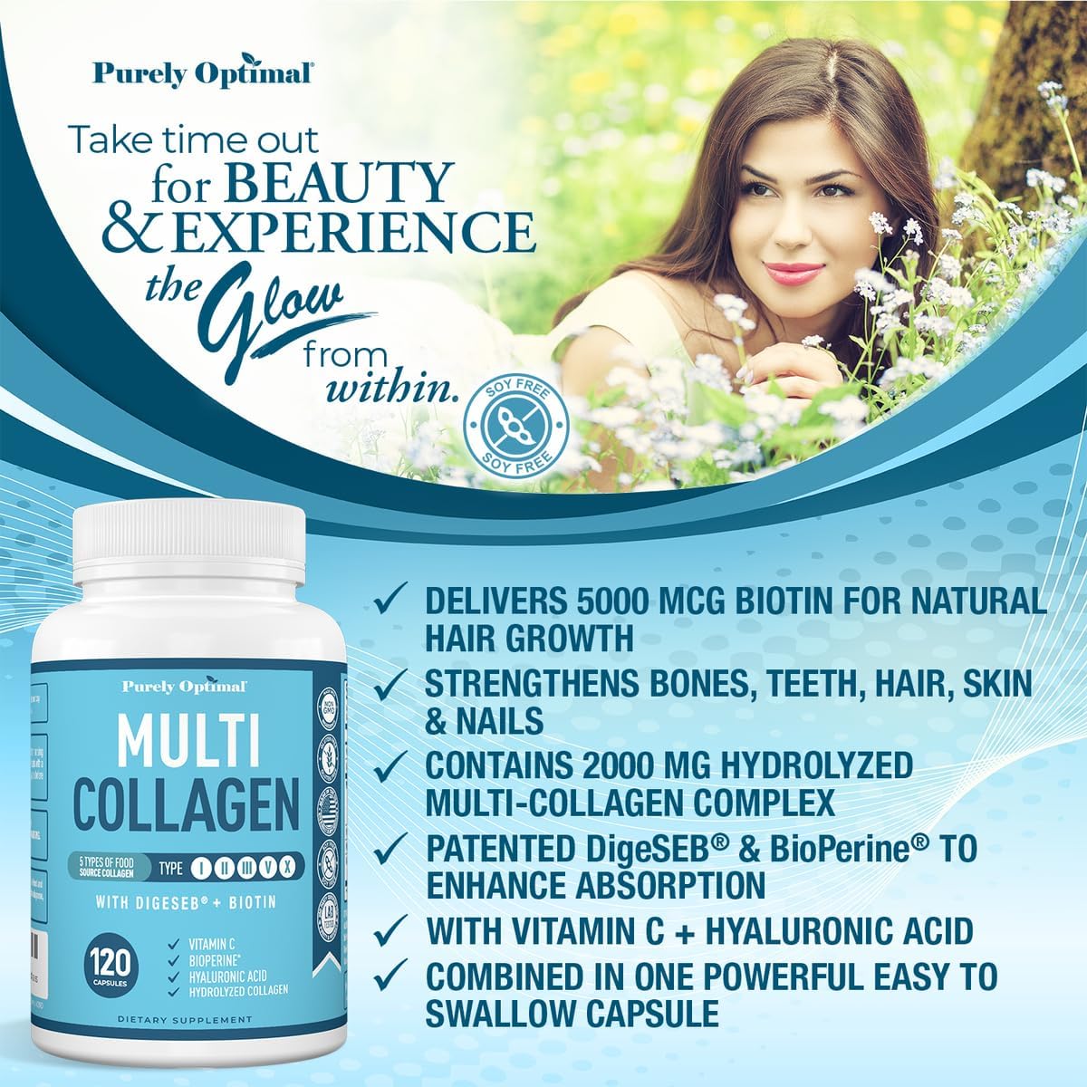 Collagen Multi Peptides Pills, belleza y salud, 120 cápsulas