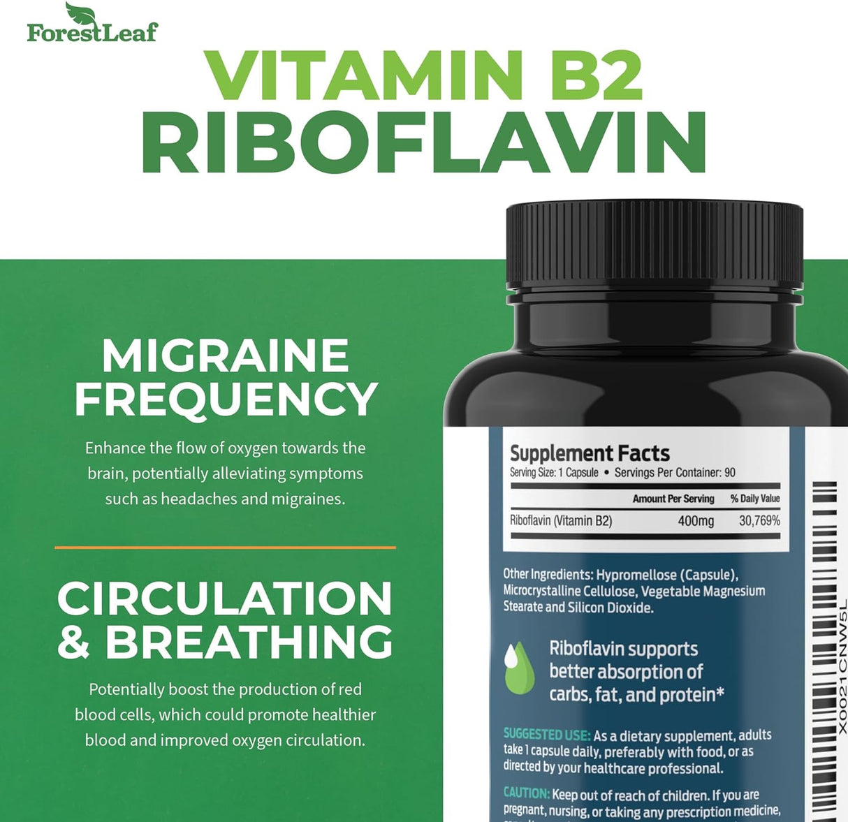 Suplemento  Riboflavina de vitamina B2 sistema nervioso 90u