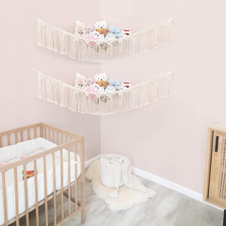 Hamaca para peluches Mkono, macramé con borlas, 2 piezas