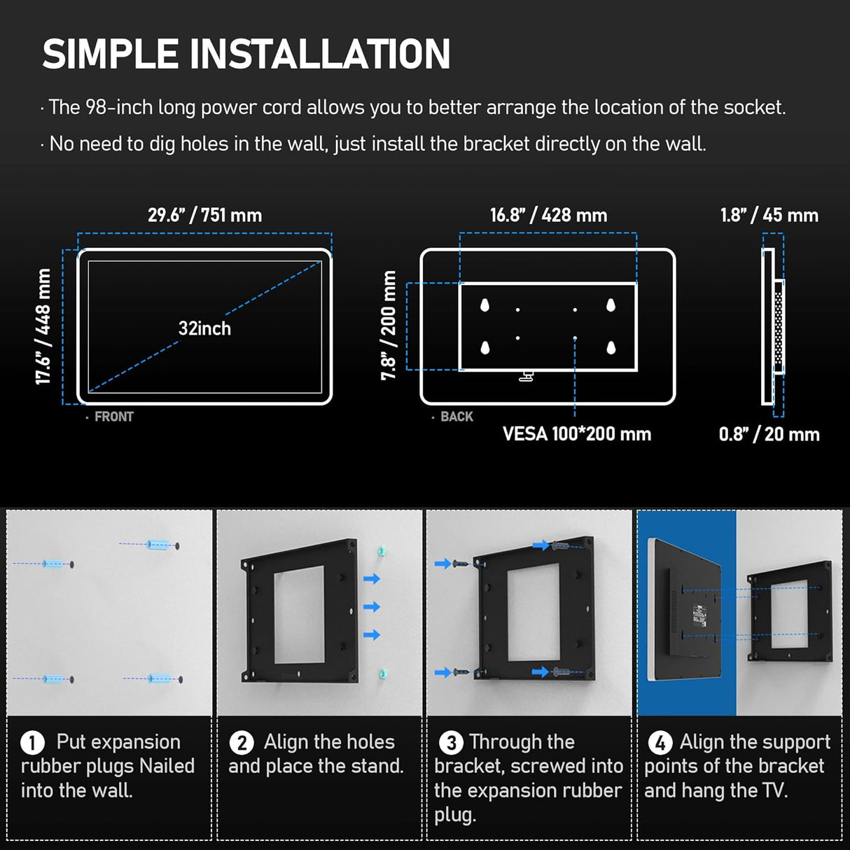 Espejo TV Smart 32 4K Ultra HD, IP66, Control por Voz, Android