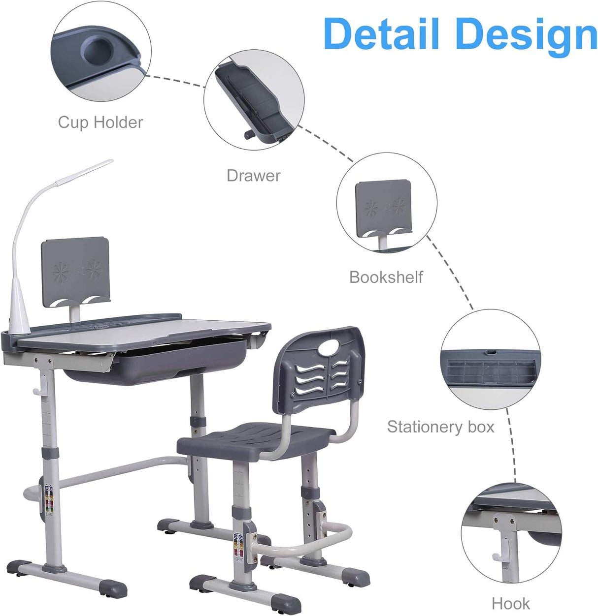 Escritorio y Silla Ajustables para Niños con Luz LED y Cajón