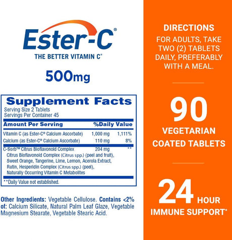 Suplemento Ester-C Tabletas de vitamina C de 500 mg  90 und