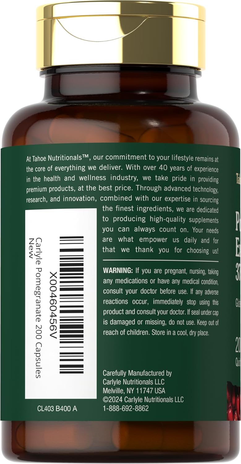 Extracto de Granada | 200 Cápsulas | 3750 mg | No GMO, Sin Gluten