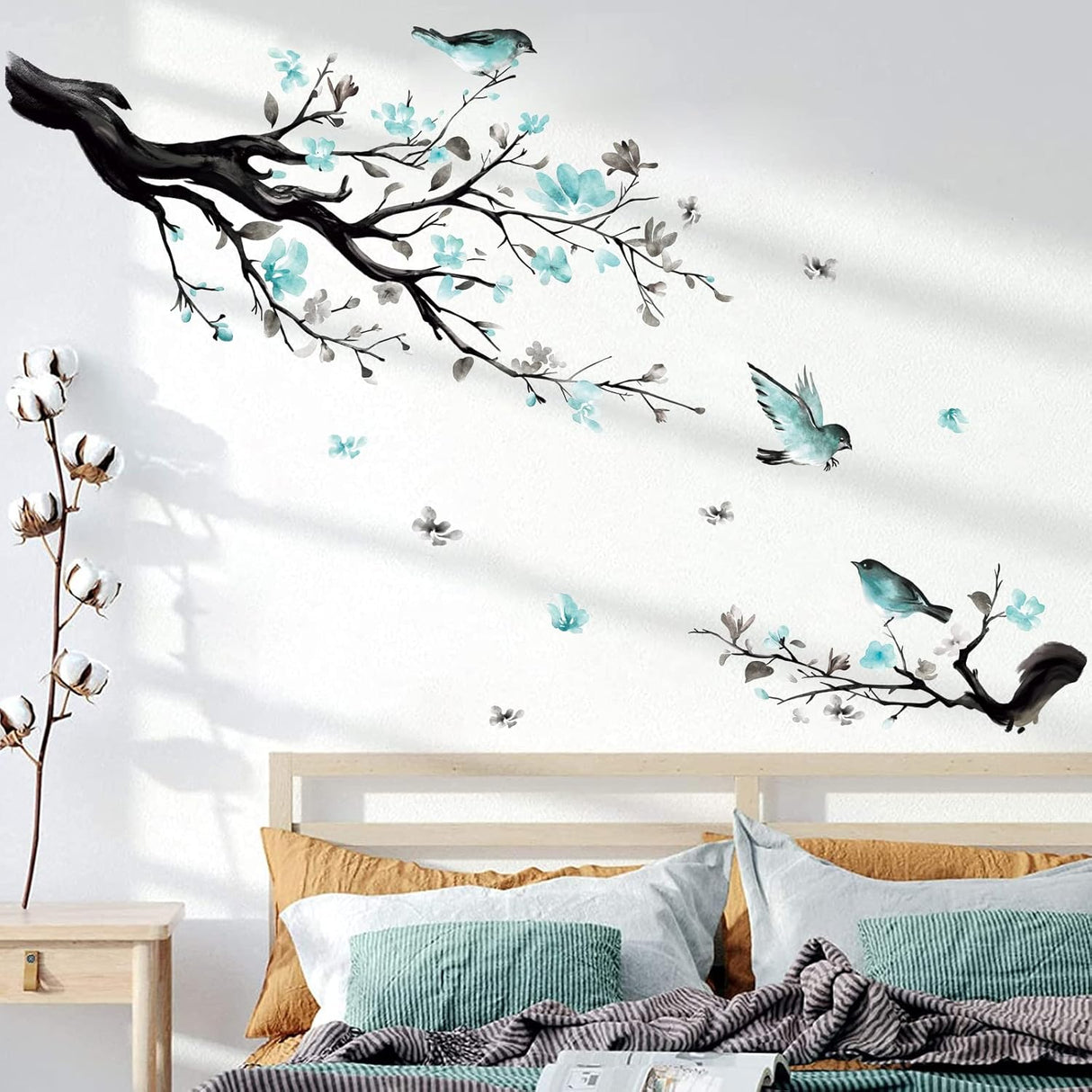 Decalmile Stickers de Flores y Pájaros para Pared - Modelo WP