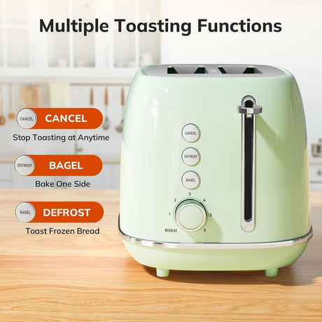 Tostadora Retro de 2 Rebanadas con Funciones y 6 Niveles