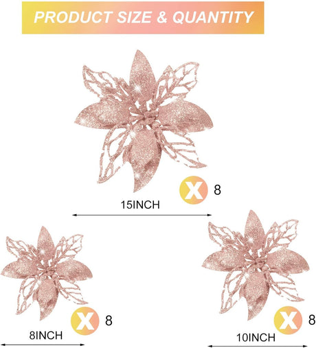 Flores Artificiales Poinsettia Boao 24 Piezas Decoración Navidad