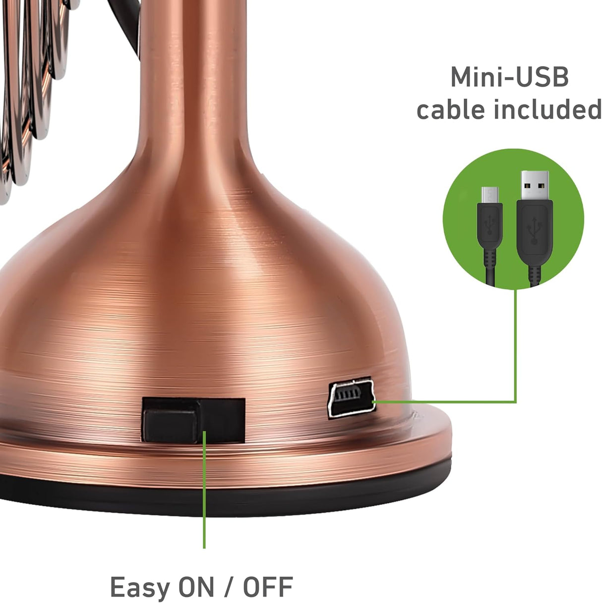 HOLMES Ventilador de Escritorio Mini USB, 4 Aspas, 100° Tilt