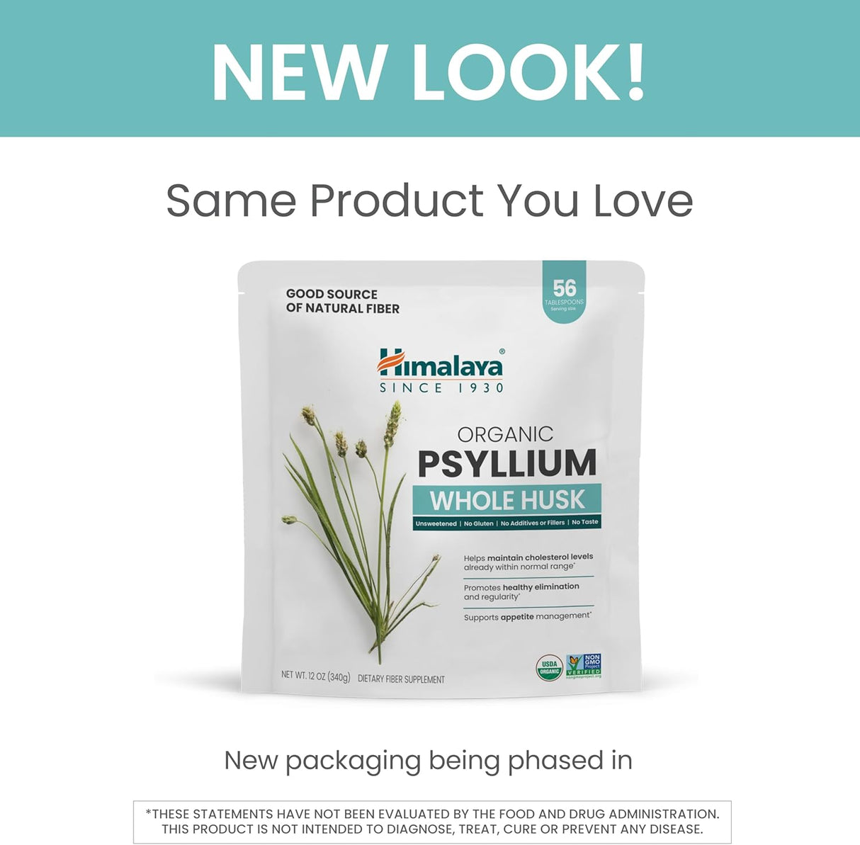 Psyllium Husk Orgánico Himalaya, Suplemento de Fibra, 12 Oz