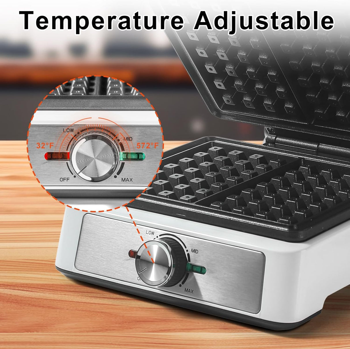 Máquina de Waffles 2 Rebanadas, Antidesbordamiento, 1200W