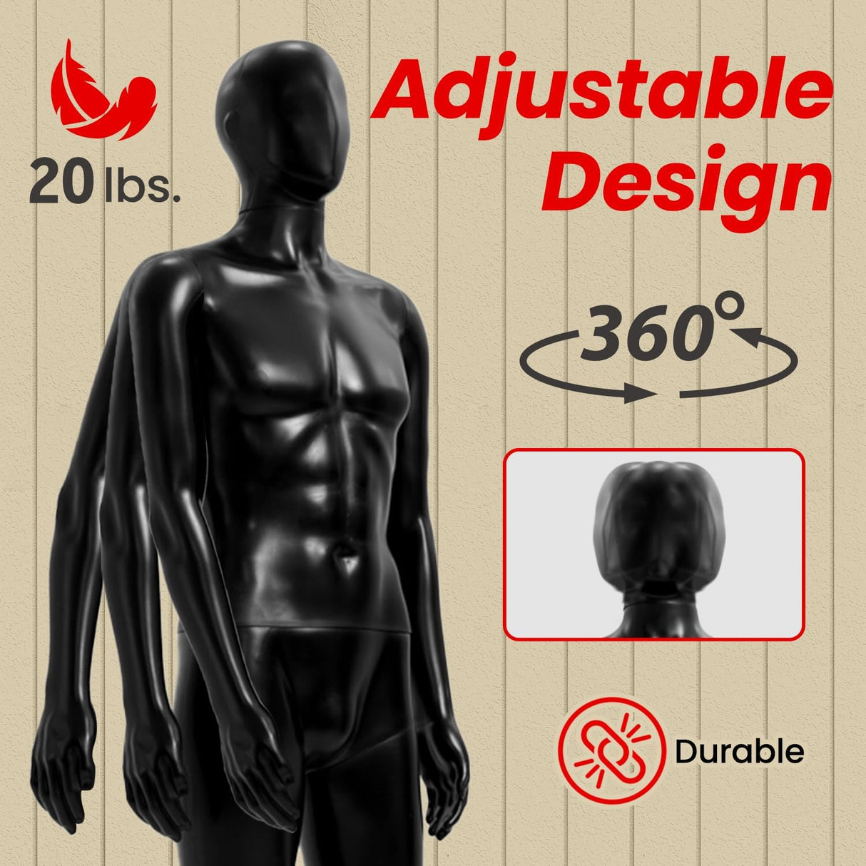 Maniquí Masculino Premium, Construcción Duradera y Versátil