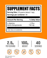 AAKG en polvo BulkSupplements - 2500mg, 100g, sin gluten