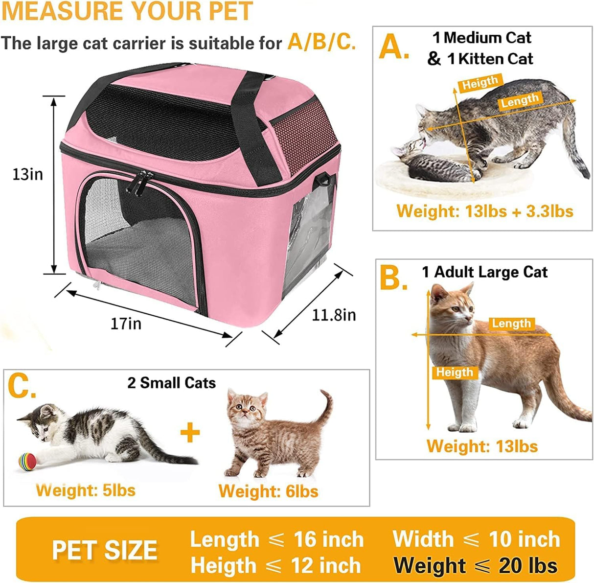 Transportín grande para 2 gatos, Oeko-TEX, aprobado TSA
