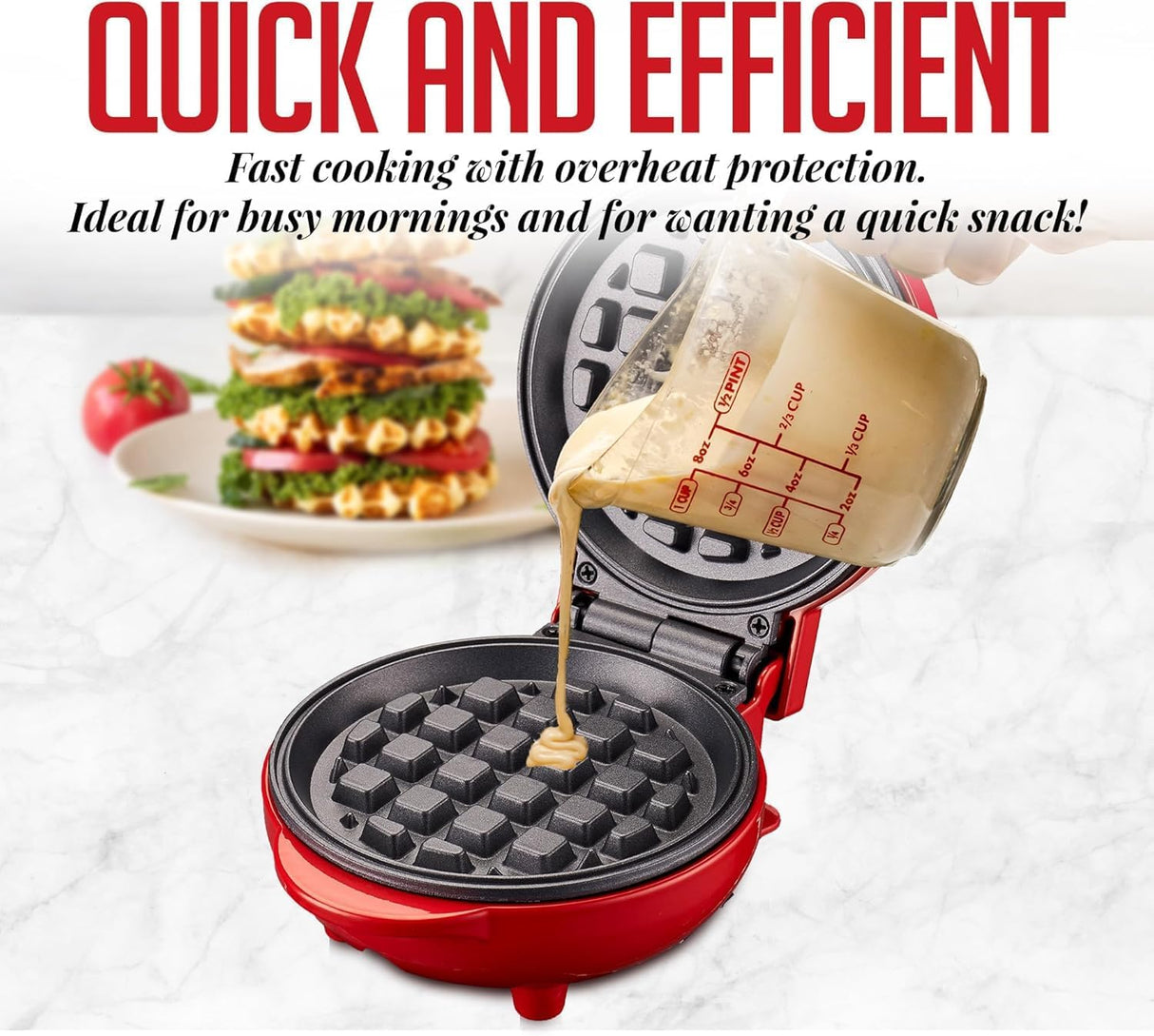 Mini Waffle Maker OVENTE 550W Antiadherente WM215R