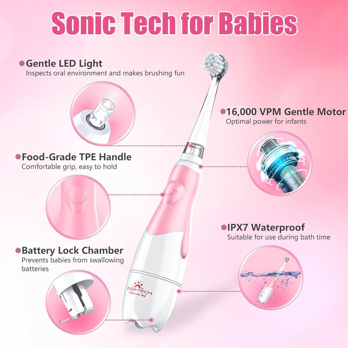 Cepillo de dientes eléctrico DADA-TECH para niños 1-3 años