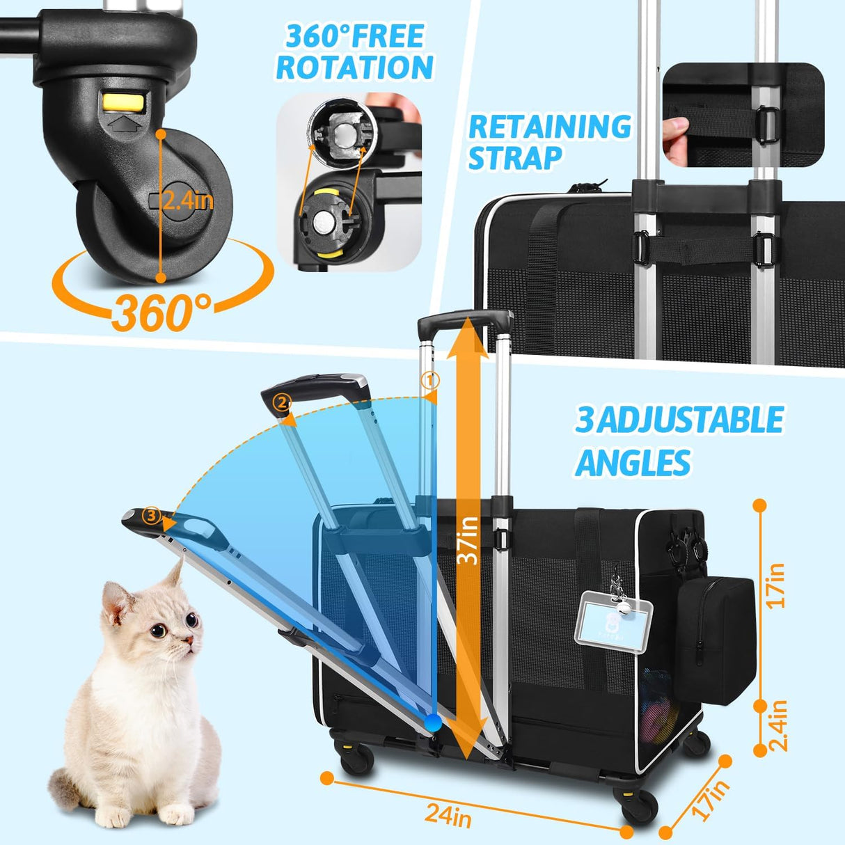 Transportadora Extra Grande con Ruedas Petskd, 24x17x17