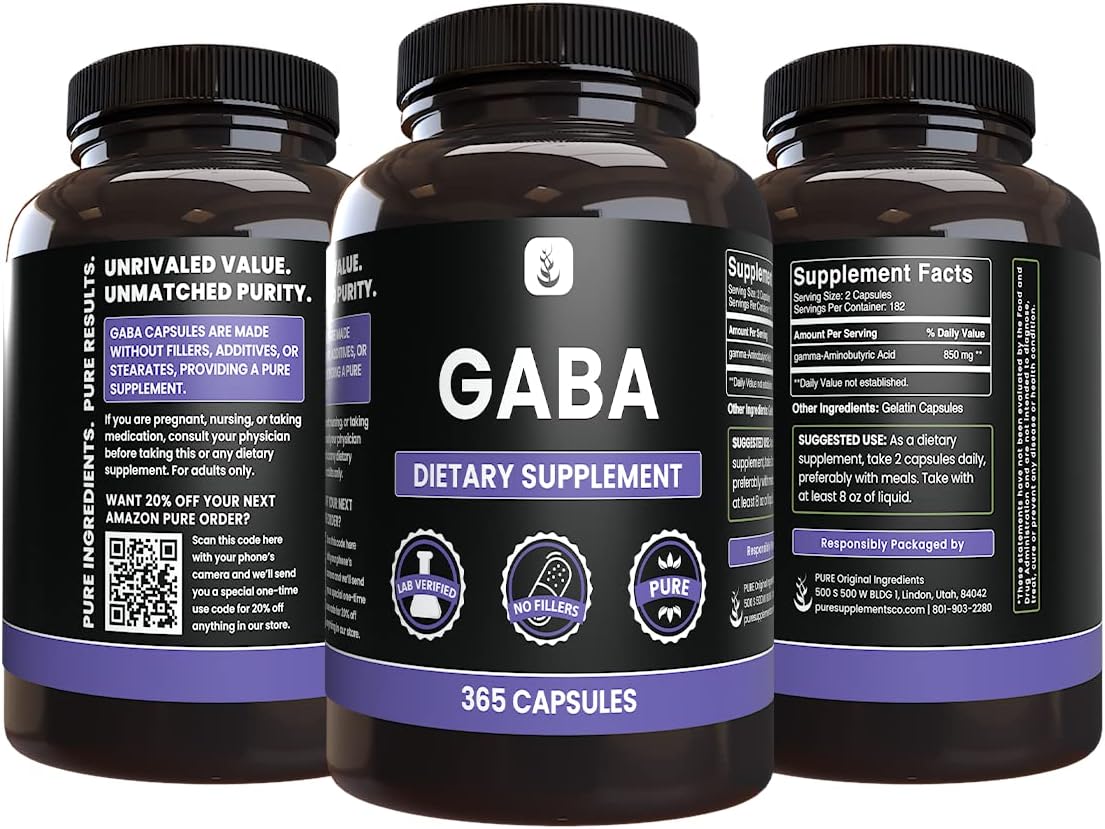 Suplementos PURE  GABA (365 cápsulas) sin magnesio