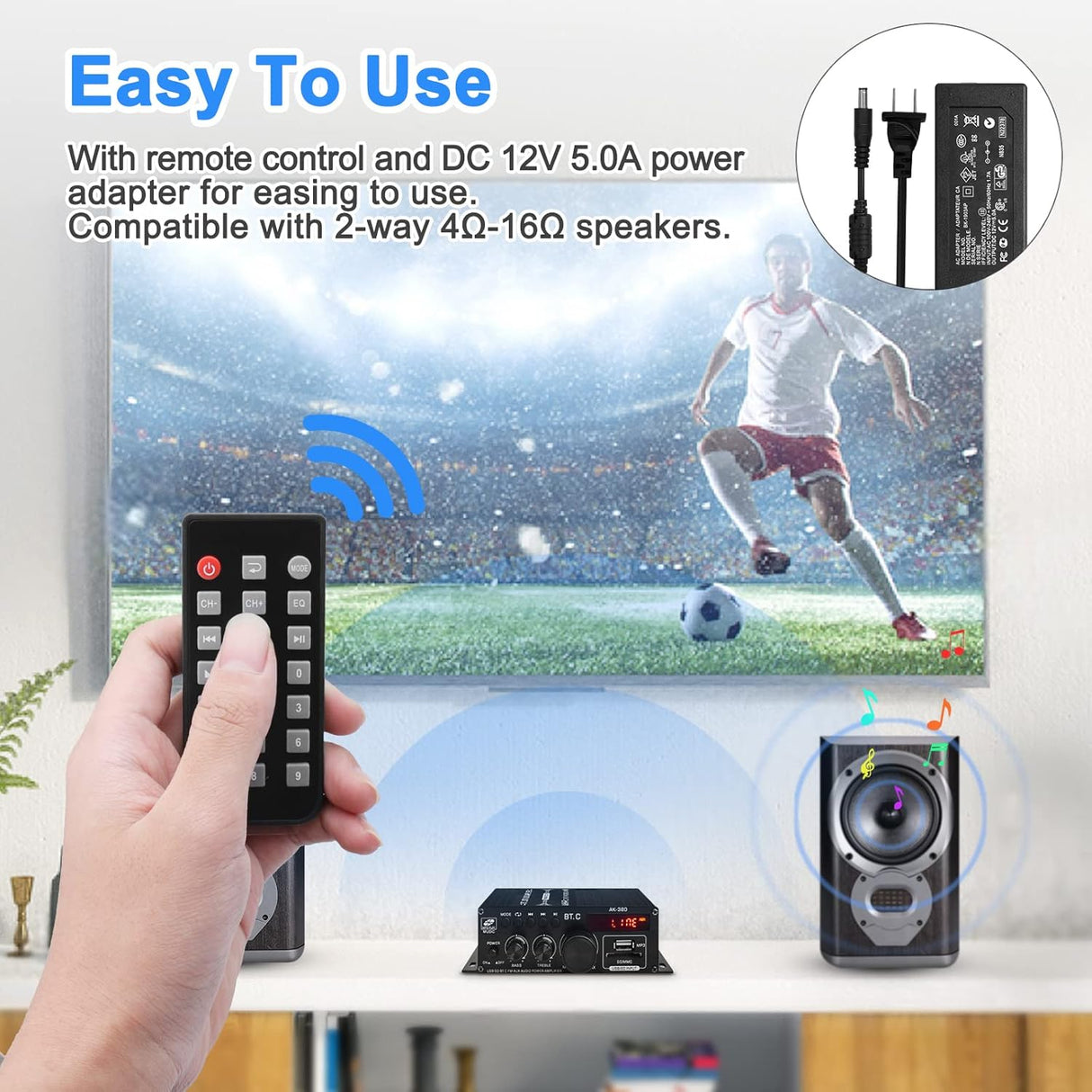 Amplificador de Audio 400W Bluetooth 5.0, Modelo AK-380