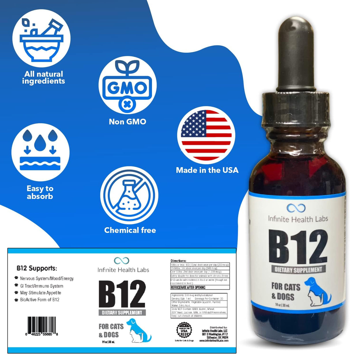 Vitaminas B-12 líquida para perros aumenta la energía
