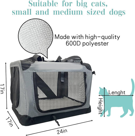 Transportín Grande para 2 Gatos, Fhiny, Plegable y Duradero