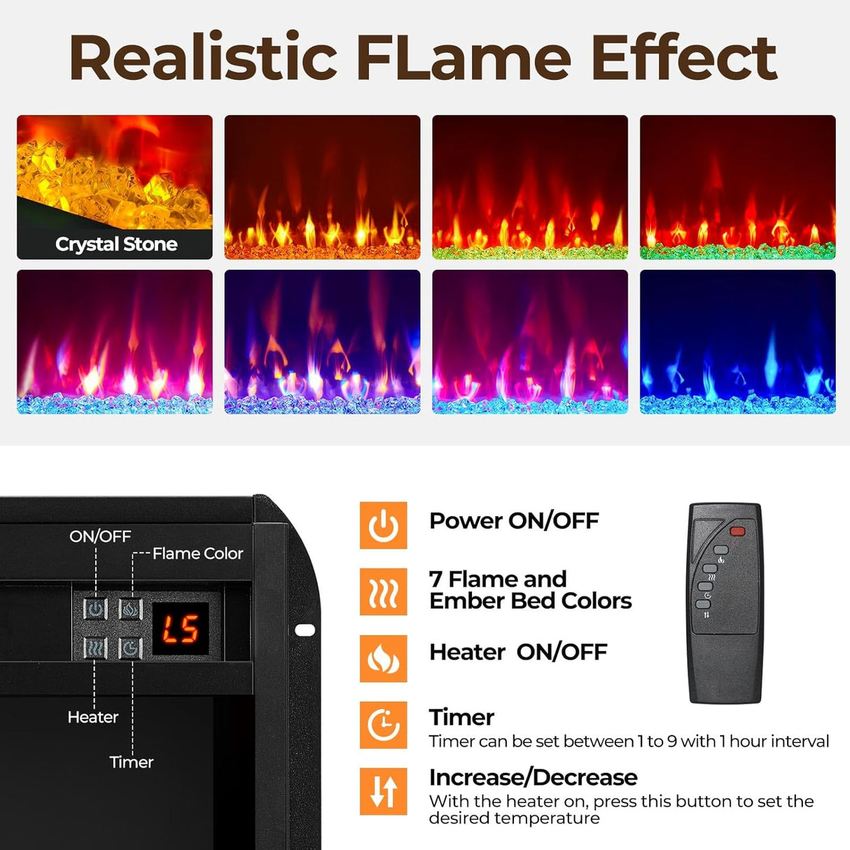 Soporte para TV Rolanstar con chimenea eléctrica y luces LED