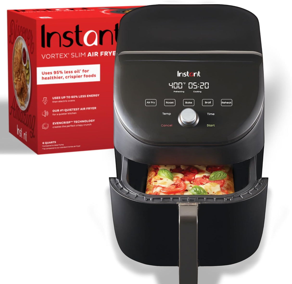 Freidora de Aire Instant Vortex Slim XL 6QT, 100+ recetas, silenciosa