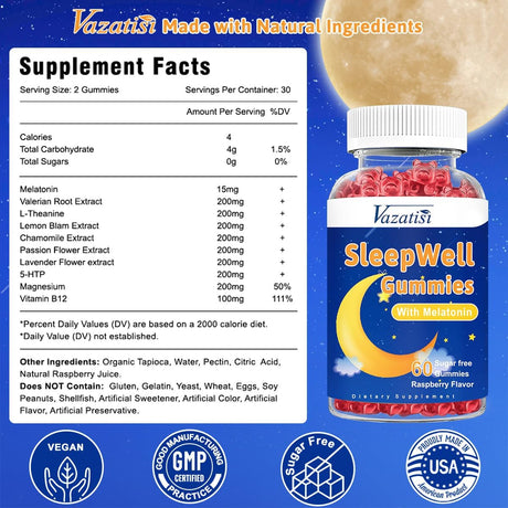Gomitas para dormir para adultos y niños  15 mg con magnesio