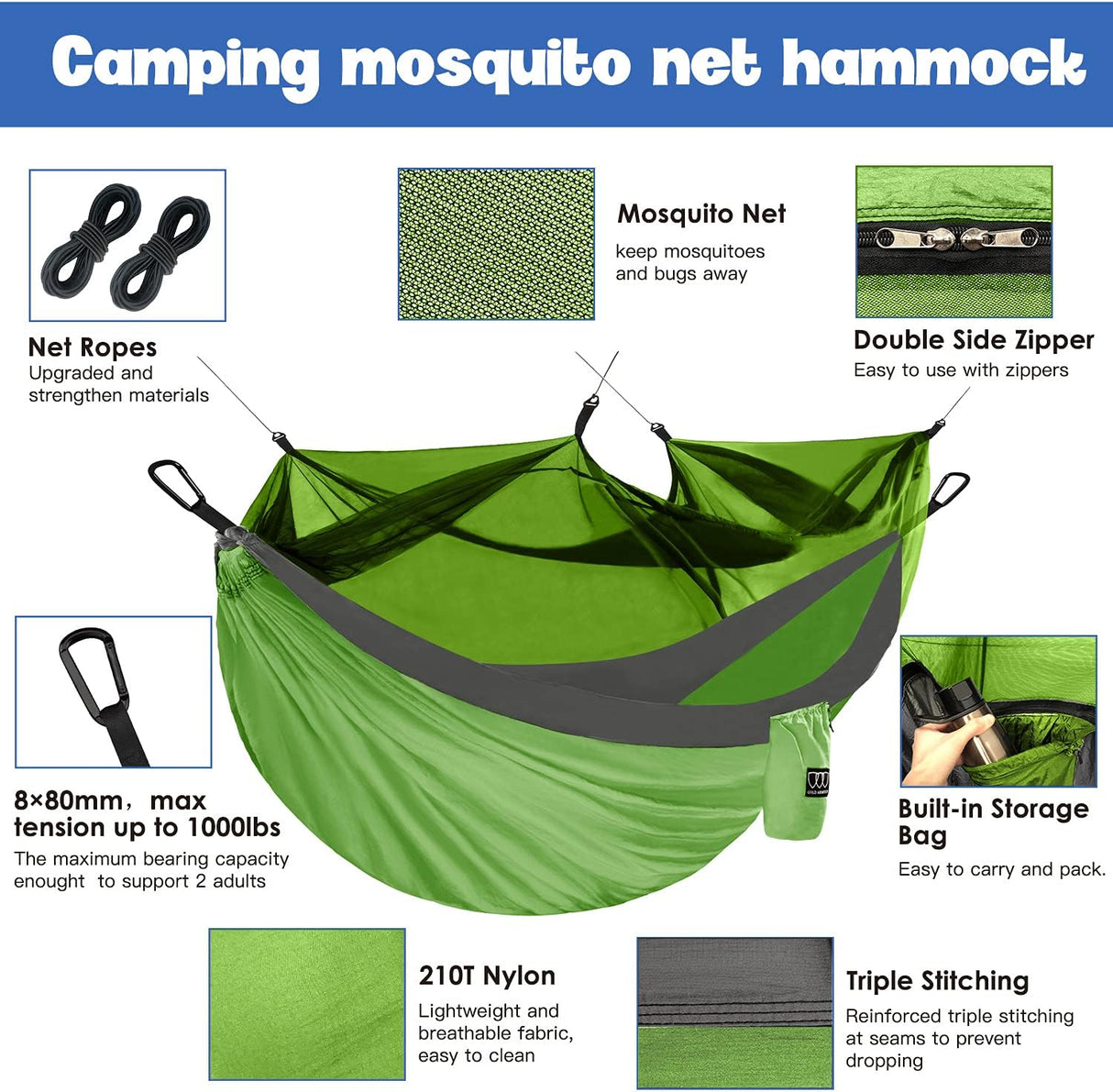 Hamaca Doble con Mosquitera Gold Armour - Camping Esenciales