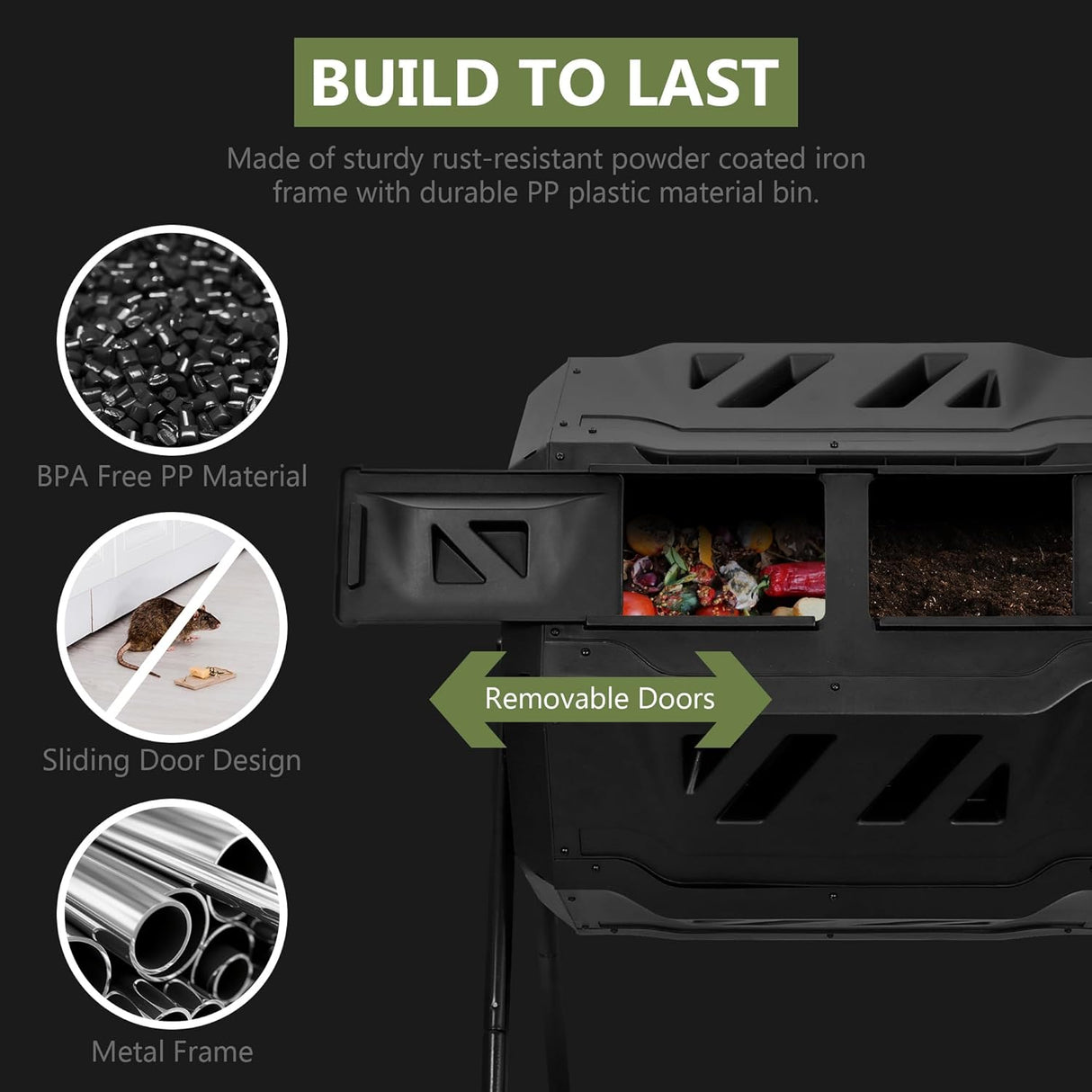 Compostador Exterior SUPER DEAL 43 Galones Doble Cámara 360°