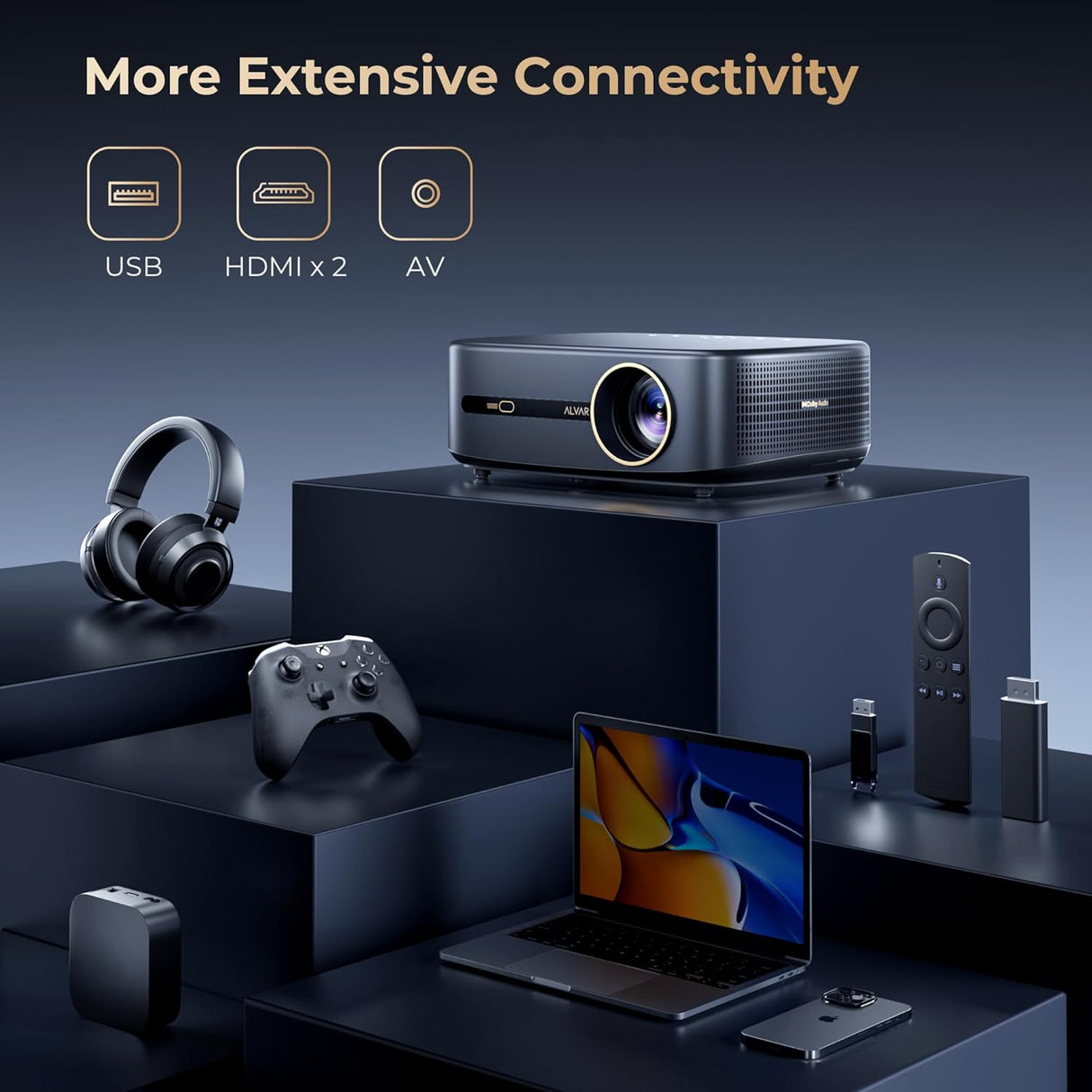 Proyector Alvar 4K con WiFi, Bluetooth, 1080P, HDR10+, 30W